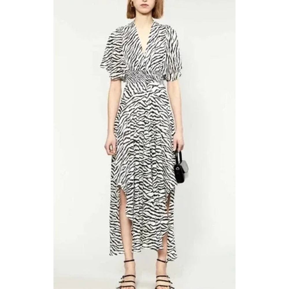 Maje Rachelle Zebra-Print Maxi Dress with Puff Sleeves Size 40 (US 8)